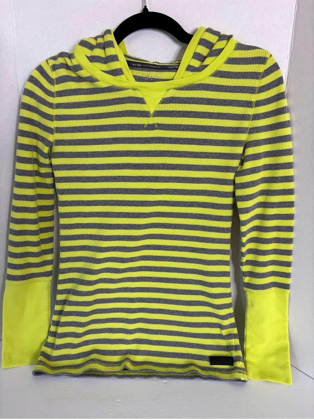 Calvin Klein Neon Yellow & Gray Striped Kids Hoodie